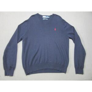 Polo Ralph Lauren Sweater Mens Large Blue V Neck Pullover Classic Pima Cotton